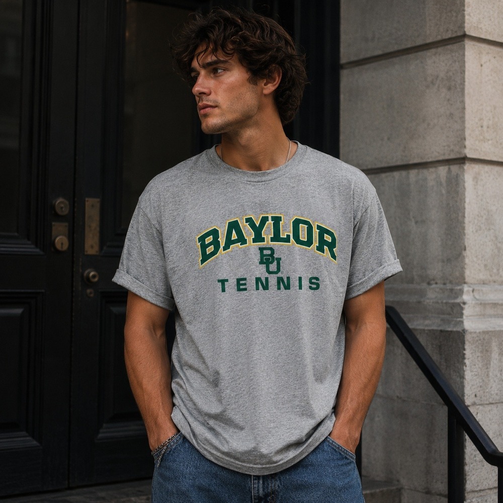Baylor University Tennis T-Shirt Mens Large Gray BU Bears NCAA Graphic Tee